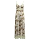 Paco Rabanne Lace-Trim Floral Print Satin Slip Dress in Pastel Purple Polyester