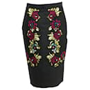 Temperley London Floral Embroidered Pencil Skirt in Black Polyester