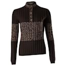 Dolce & Gabbana Two-tone Buttoned Placket Pullover in Brown/Beige Laine Wool