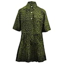 Ganni Crispy Jacquard Button Front Dress in Green Polyester