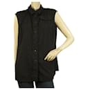 Jil Sander Blue Black Cotton Sleeveless Button Shirt Top Blouse – Sz 38