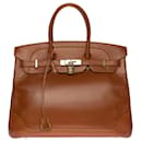 Superb Limited Edition Hermes Birkin Handbag 35 Fauve Tadelakt leather "Ghillies", Permabrass metal trim - Hermès