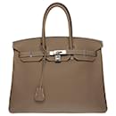 Stunning Hermes Birkin handbag 35 cm in etoupe Togo leather with white stitching , palladium silver metal trim - Hermès