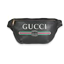 Gucci Web-Gürteltasche aus schwarzem, genarbtem Kalbsleder mit Logo-Print