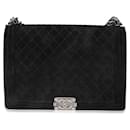 Chanel Black Quilted Suede Large Boy Bag 