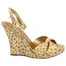 Kate Spade Ocelot Wedge Sandals in Gold Patent Leather