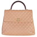 Chanel Beige Quilted Caviar & Burgundy Lizard Large Coco Handle Flap Bag 