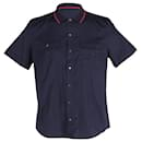 Gucci Striped Collar Shirt in Navy Blue Cotton