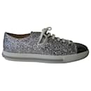 Miu Miu Glitter Sneakers aus Metallic-Silber-Leder