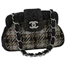 CHANEL Turn Lock Chain Shoulder Bag Wool Gray CC Auth 30734a - Chanel
