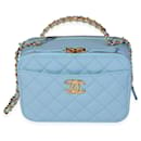 Chanel Light Blue Quilted Caviar  Top Handle Vanity Case
