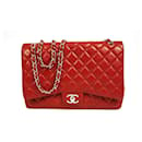 CHANEL Red Caviar Leather Classic lined Flap Maxi Bag Silver hardware - Chanel