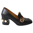 Gucci Peyton Block Heel Loafer Pumps in Black Leather