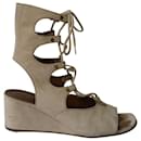 Chloe Foster Lace-Up Wedge Sandals in Nude Suede - Chloé