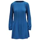 Maje Pleated Shift Dress in Blue Polyester