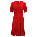 Iris & Ink V-neck Midi Dress in Red Polyester