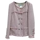 Chanel Pink and White Textured lined Breasted Jacket Sz.38