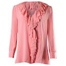 Gucci Ruffled V-neck Blouse in Pink Silk