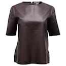 Vince Blouse with Zip Back in Brown Leather