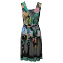 Etro V-Neck Printed Midi Dress in Multicolor Nylon