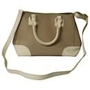 Tory Burch Two Tone Saffiano Lux Leather Robinson Tote Bag in Beige Leather 