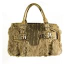 Donna Karan DKNY Brown Fur Sea Snake Embossed Leather Satchel bag Handbag