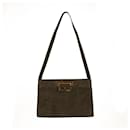 GUCCI vintage brown suede leather small handbag with gold tone large G lock - Gucci