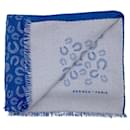 Hermès scarf in blue cashmere and silk with horseshoe print