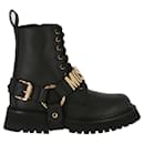 Moschino Logo Leather Combat Boots