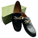 Gucci Black Leather Horsebit Quentin Slip On Loafers Size 40