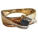 Yellow gold ring, WHITE GOLD, diamonds and sapphire - Guy Laroche