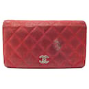 CHANEL LOGO CC RED CANVAS WALLET PURSE CARDS CANVAS WALLET - Chanel
