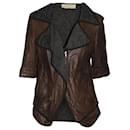Marni Two-Tone Oversized Lapel Quilted Jacket in Brown Sheepskin Leather
