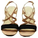 Chanel - Strappy Sandal Open Toe Heels - Satin Beige Black - CC Logo