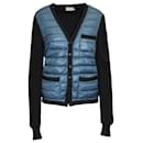 Moncler Knit Sleeve Quilted Down Panel Cardigan Jacket in Navy Blue Polyamide 