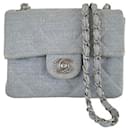 Chanel square mini blue cotton silver hardware