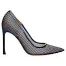 Blue Mesh And Leather Pointed Toe Pumps - Christian Dior