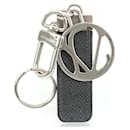 Black Taiga Leather Silver Logo Keychain Bag Charm Pendant - Louis Vuitton