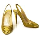 Christian Louboutin Specchio Mirror Gold 3 Leather Slingback Studded Heels 36
