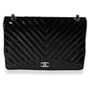 Chanel Black Patent Leather Chevron Quilted Maxi Classic Single Flap Bag