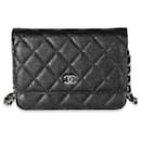 Chanel Black Quilted Caviar Mini Wallet On Chain