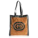 Gucci Brown Suede & Black Patent Leather Logo Tote 