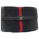 GUCCI PARFUMS Sherry Line Clutch Bag Suede Black Red Navy Auth am1160s - Gucci