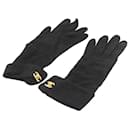 CHANEL COCO Mark Gloves Suede Black Gold CC Auth am2319SA - Chanel