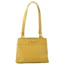 Gianni Versace Sun Face Vanity Tote Bag Leather Yellow Auth am2385S
