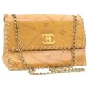 CHANEL Raffia Chain Flap Shoulder Bag Leather Beige CC Auth am1414ga - Chanel