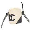 CHANEL Cambon Line Shoulder Bag Leather White Black CC Auth am1647ga - Chanel