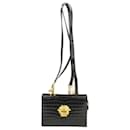 Gianni Versace Chain Shoulder Bag Leather Black Auth am053b