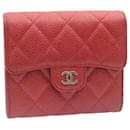 CHANEL Caviar Skin Matelasse Wallet Leather Red CC Auth am1755ga - Chanel