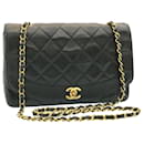 CHANEL Diana Matelasse Chain Flap Shoulder Bag Lamb Skin Black Gold Auth 25036a - Chanel